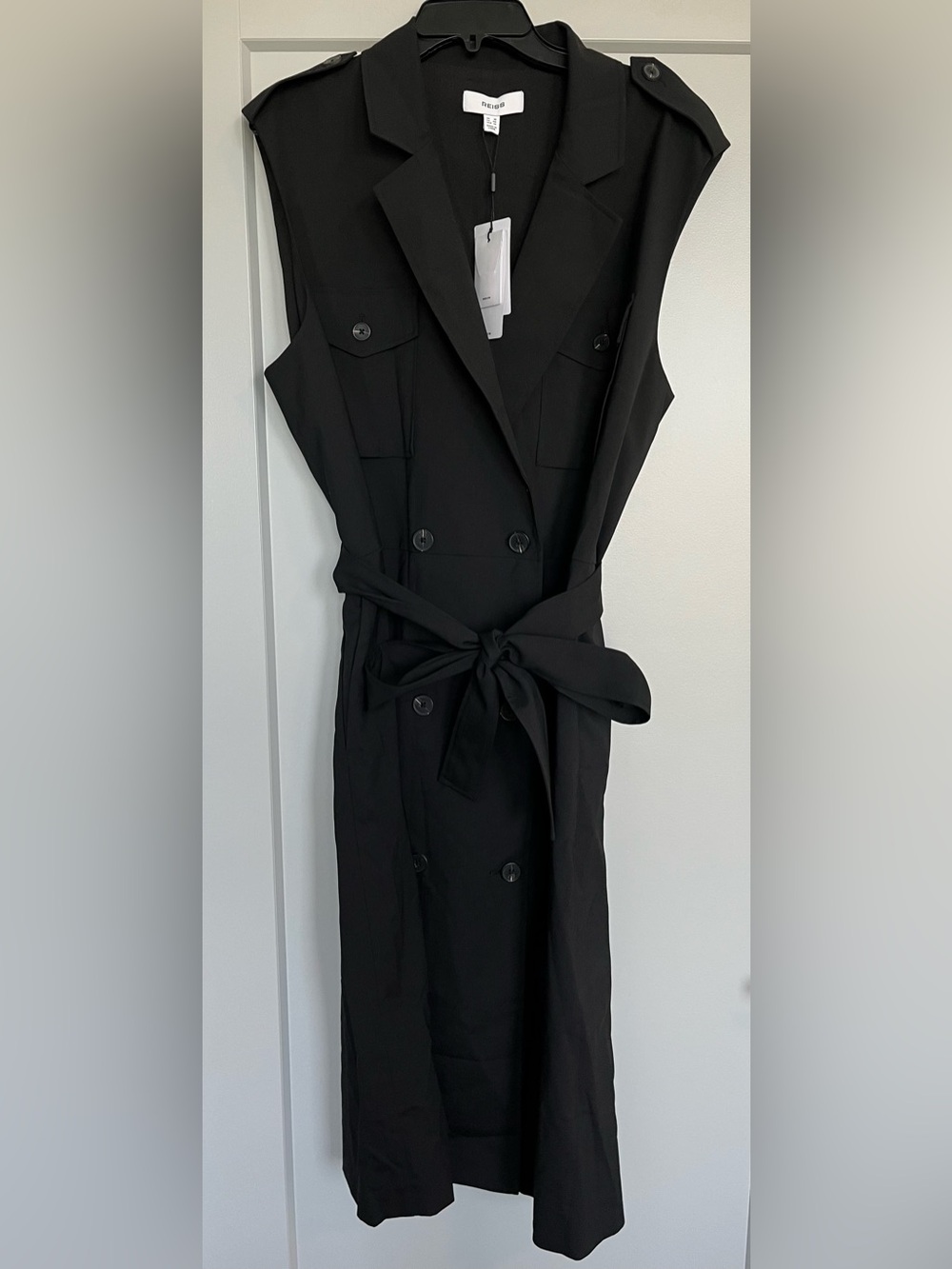 Reiss Kimora Double Breasted Wool Blend Black Midi Dress size 14 - Picture 4 of 13